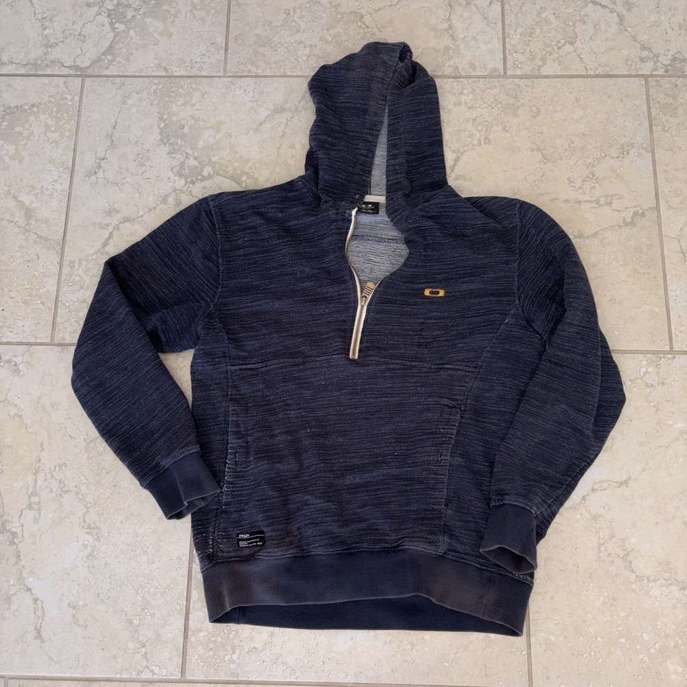 Vintage Oakley Q Zip Pullover Jacket Gray Blue Lightweight 1/4 Zip Size M Hoodie